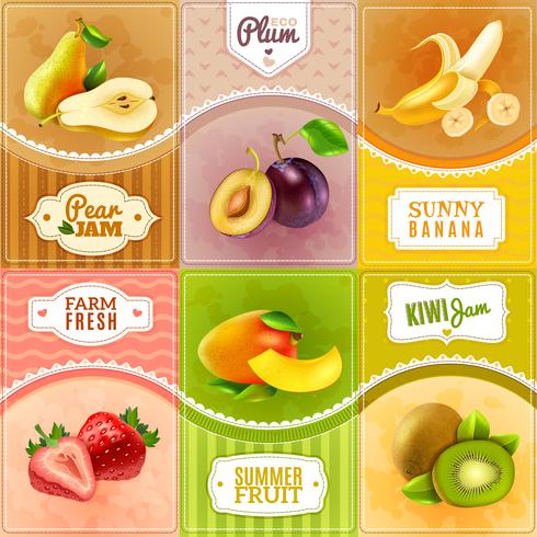 Cartel plano de la composición de los iconos de las bayas de las frutas vector