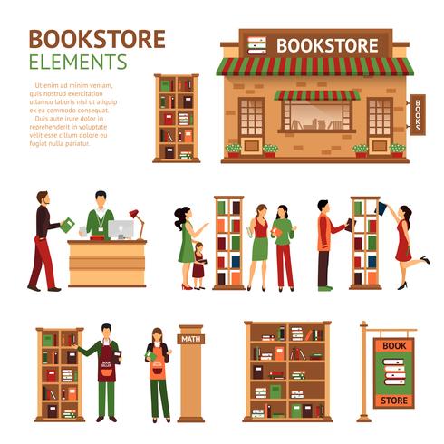 Conjunto de imágenes de elementos de librería plana vector