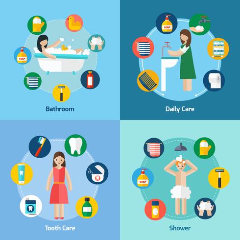 Hygiene 4 flat icons square composition  vector