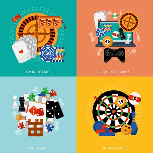 Juegos de apuestas 4 iconos planos cuadrados. vector