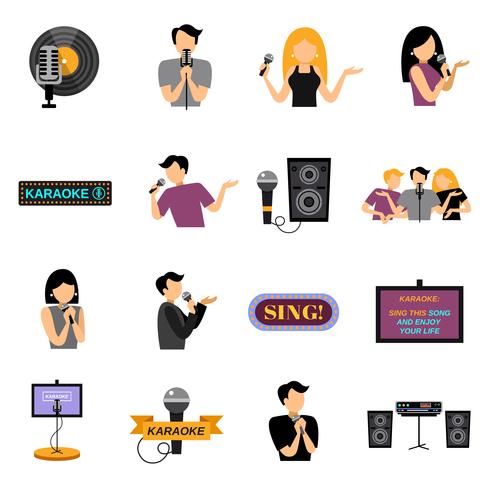 Karaoke Flat Icons Set vector