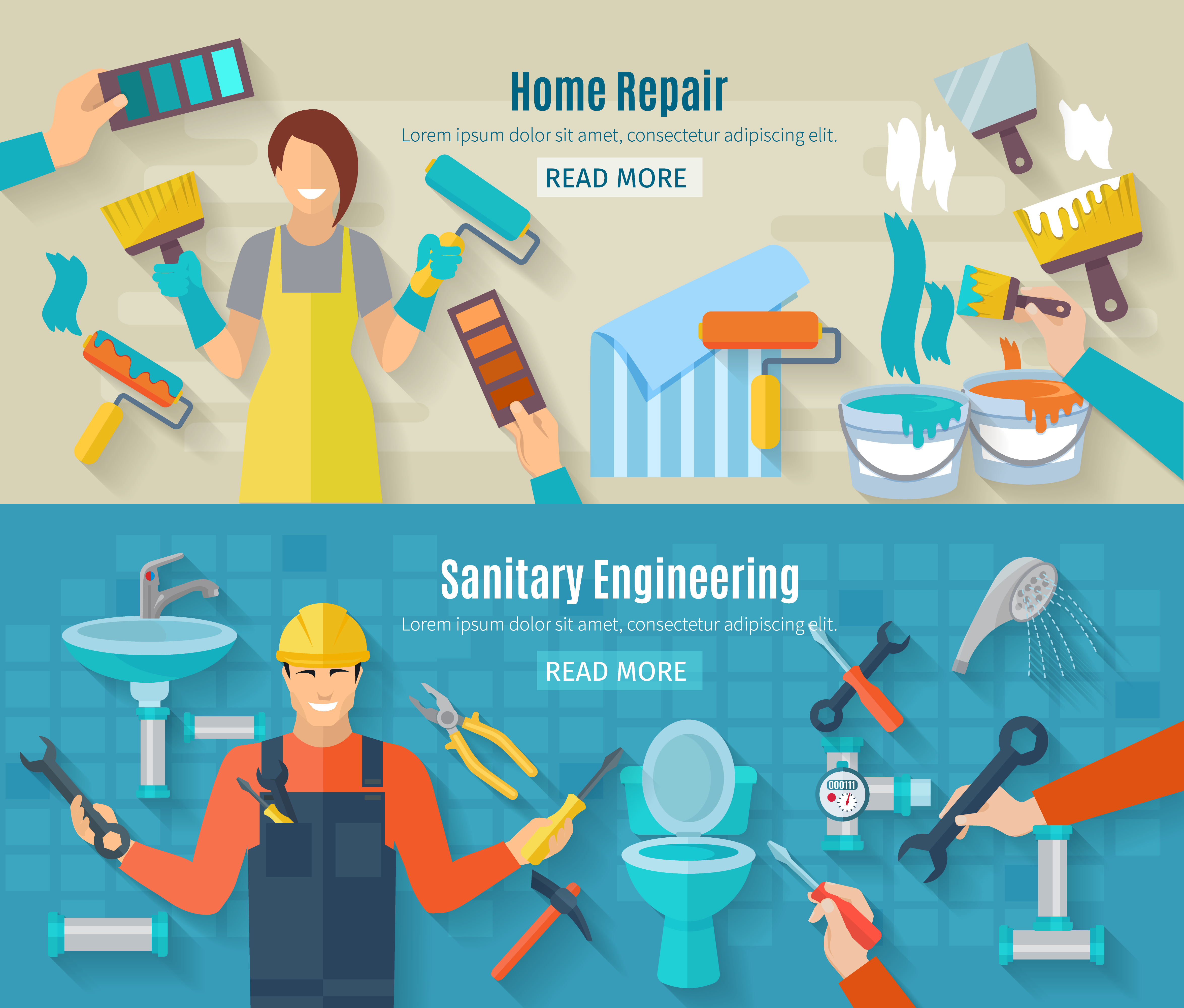 Home Repair Banner Set 467629 Vector Art at Vecteezy