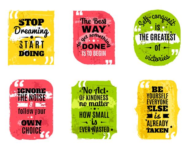 Famous quotes colored textured icons set vector