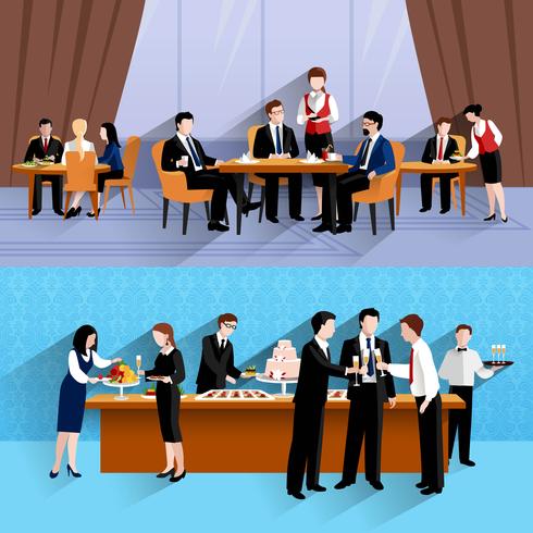 Business people lunch 2 banners composition  vector