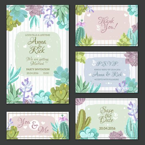 Cactus Wedding Cards Set vector