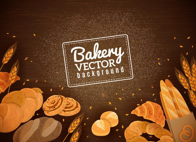 Backery Fresh Bread Dark Wood Background vector