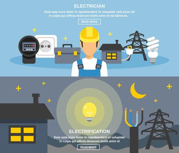  Electricity And Power Banners Set  vector