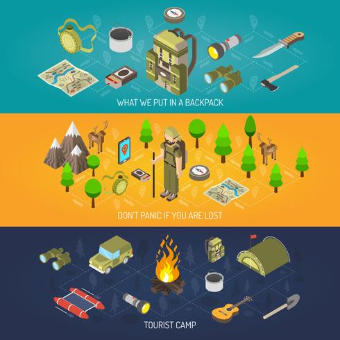 Hiking Banner Equipment And Tourist camp vector