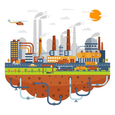   Industrial City Concept With Chemical Plants vector