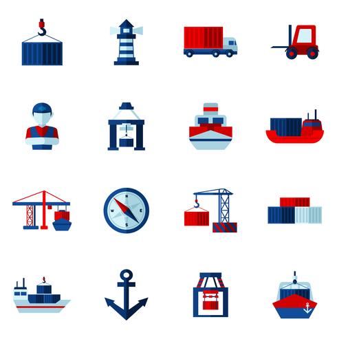 Seaport Flat Icons  Set  vector