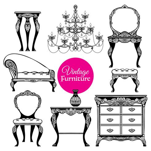 Conjunto de estilo de muebles vintage dibujados a mano vector