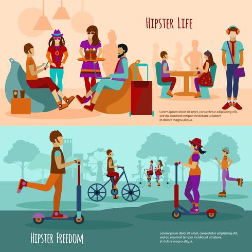 conjunto de banners de personas hipster vector