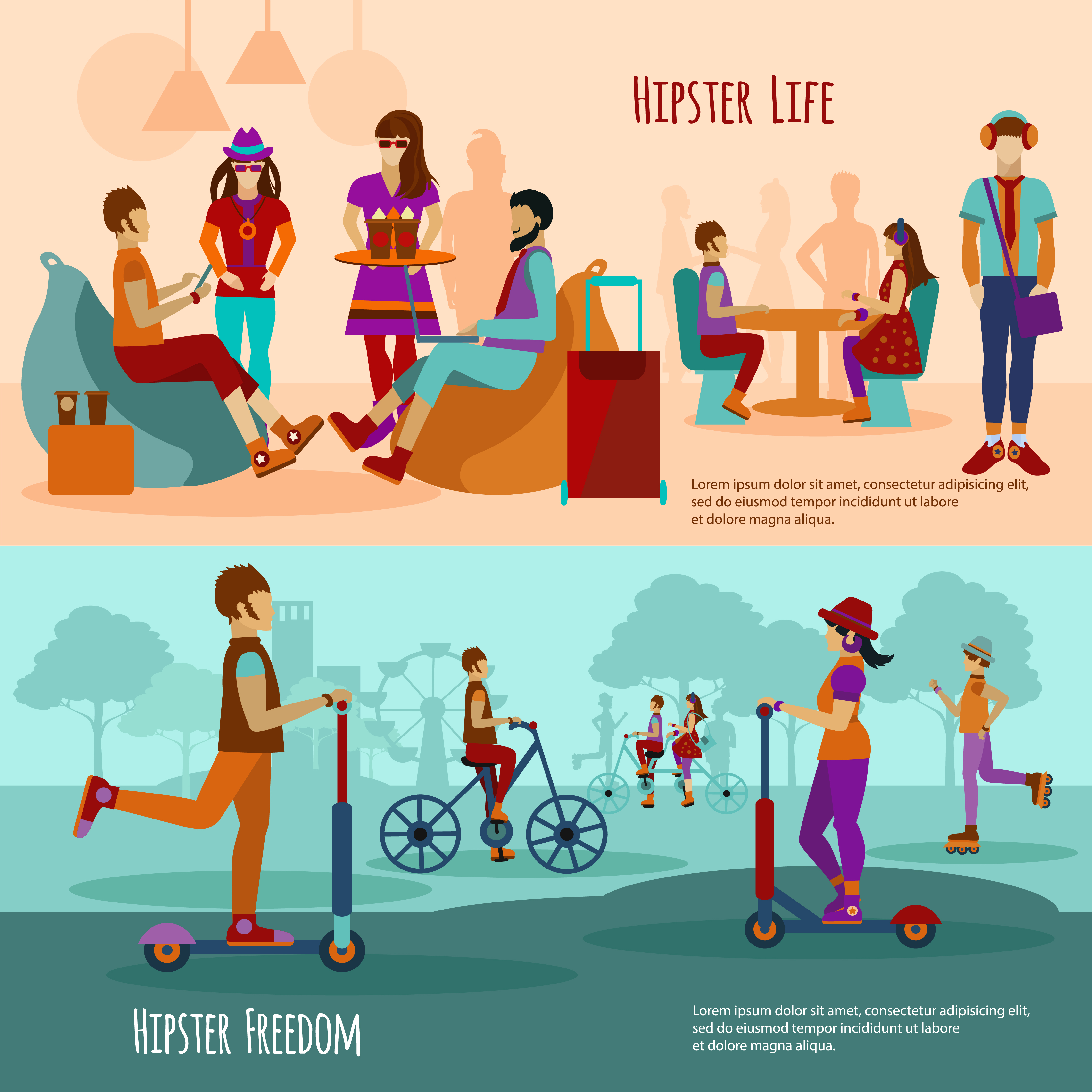 Hipster People Banner Set Download Free Vectors Clipart