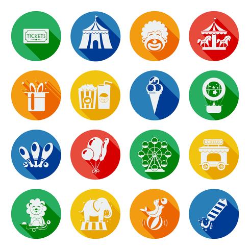 Circus icons flat set vector