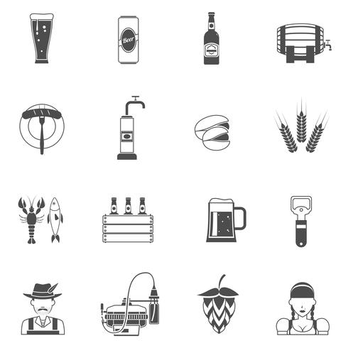 Conjunto de iconos de cerveza negro vector