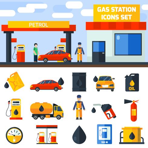Gas petrol station icons collection banner vector