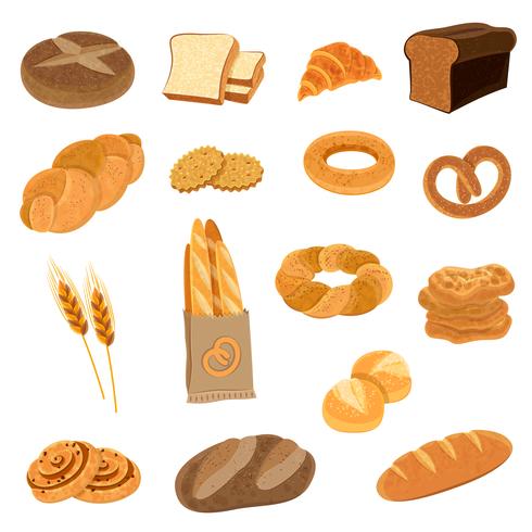 Fresh Bread Flat Icons Set vector