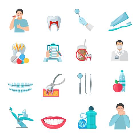 Conjunto de iconos de dientes de color plano vector