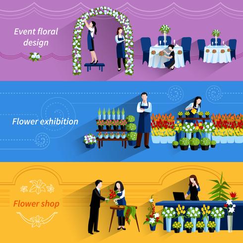 Florist shop service flat banners set vector