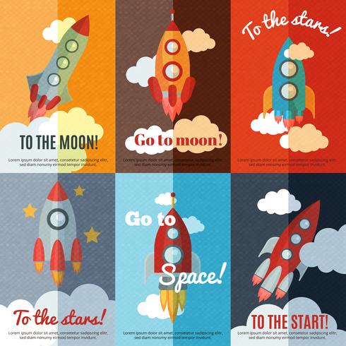 Vintage rocket flat banners composition poster  vector