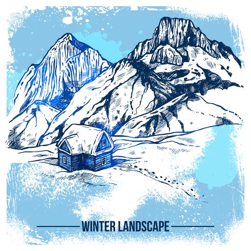 Sketch House In Winter Mountains vector