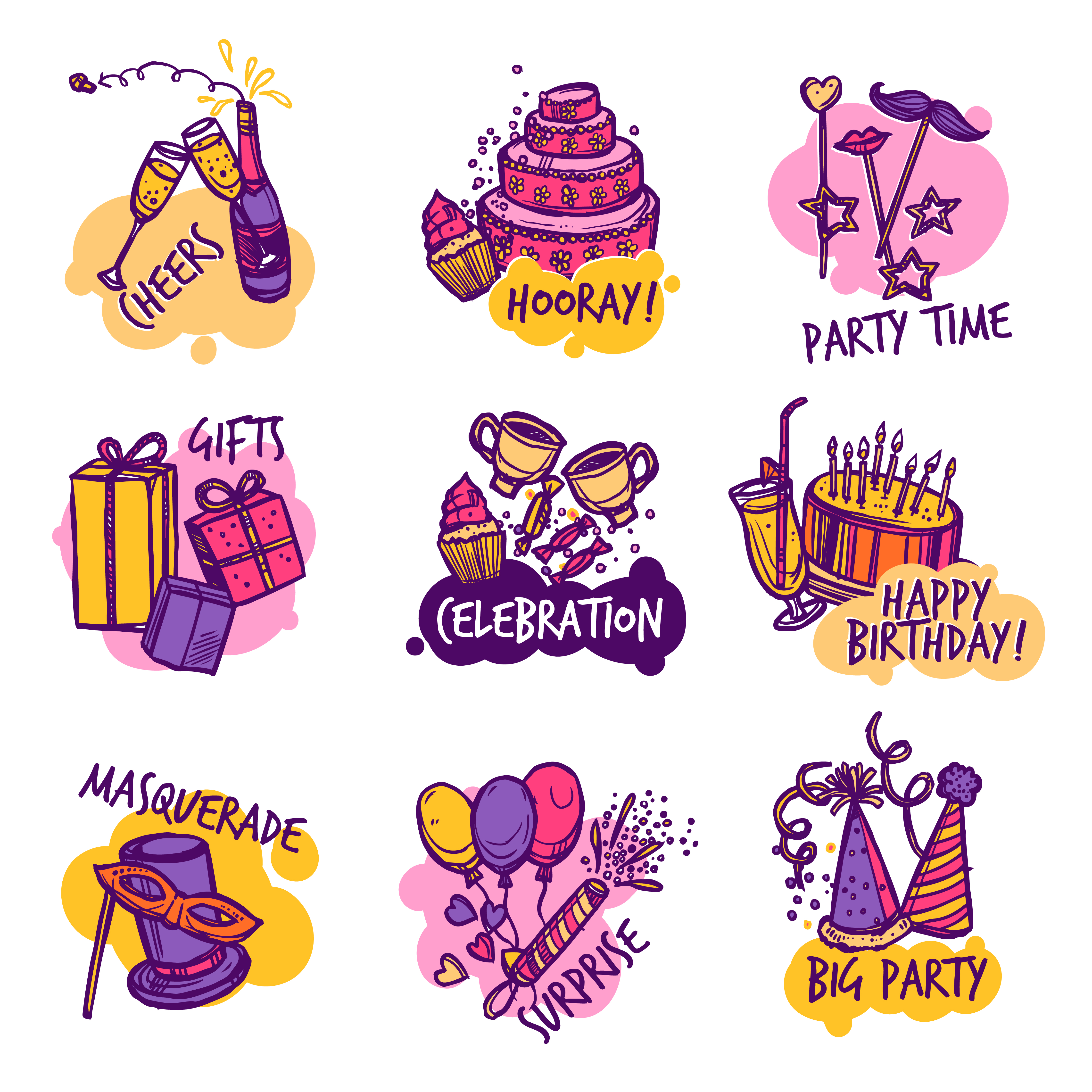 Download Birthday party colorful emblems labels set - Download Free ...