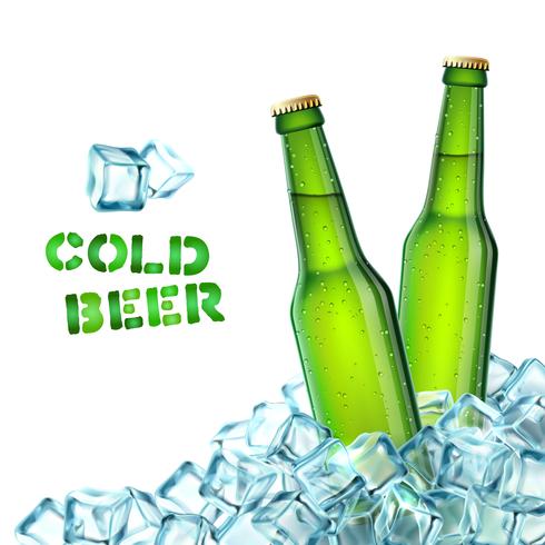 Botellas de cerveza y hielo vector