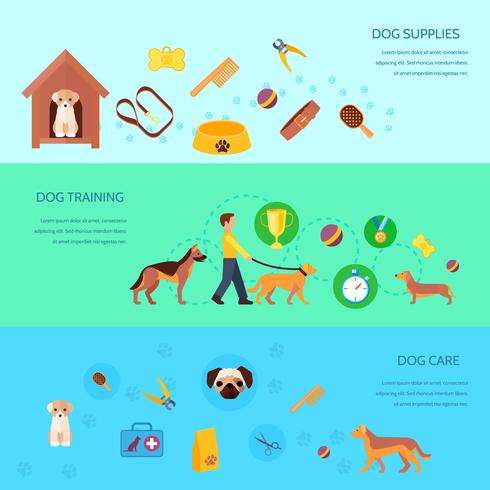 Dog 3 flat horizontal banners set vector