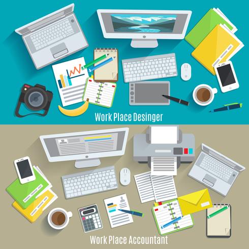 Conjunto de banners de lugar de trabajo vector