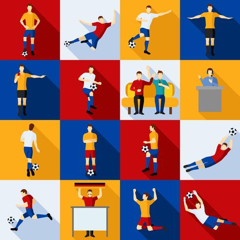 Conjunto plana de iconos de jugadores de fútbol vector