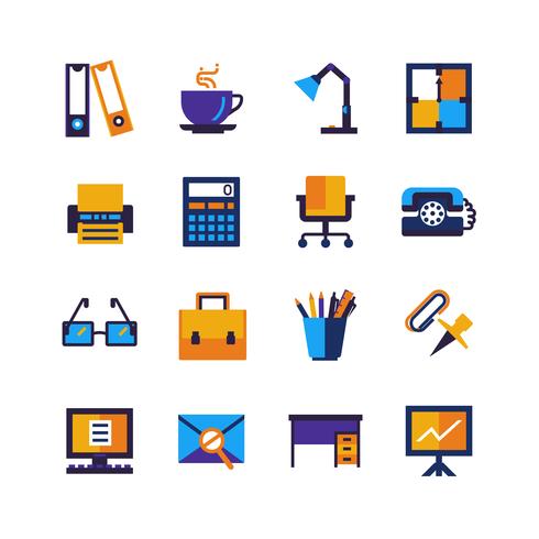 Color Office Isolated Icons Set vector