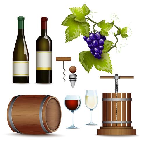 Wine icons collection flat vector