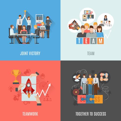 Teamwork 4 flat icons square composition vector
