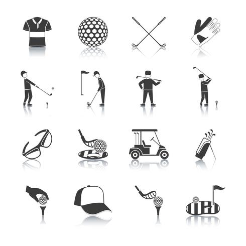 Conjunto de iconos de golf negro blanco vector