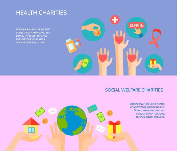 Giving hands 2 horizontal flat banners  vector