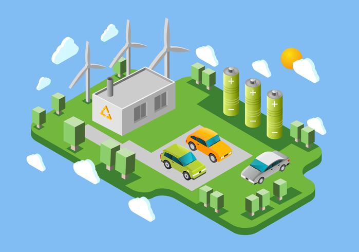 Electric cars charging station isometric banner vector