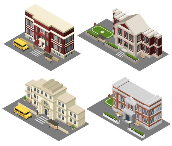 School Isometric Icons Set  vector