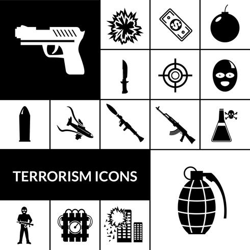 Terrorism Icons Black vector