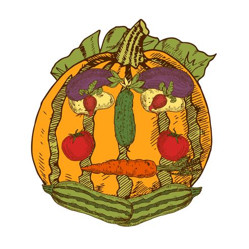 Still Life With Garden Vegetables In Human Face Shape vector