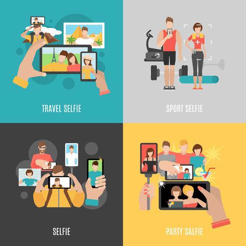 Selfies 4 flat  icons square banner vector