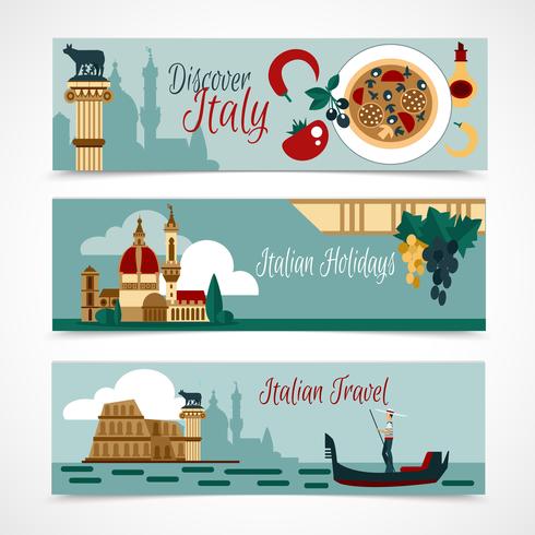 Conjunto de banners turísticos de Italia vector