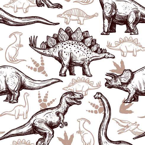 Dinosaurios huellas sin fisuras patrón de dos colores doodle vector
