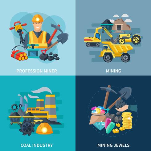 Mining Icons Flat Set vector