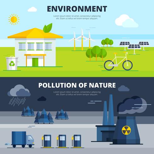  Environment And Pollution Banners Set vector