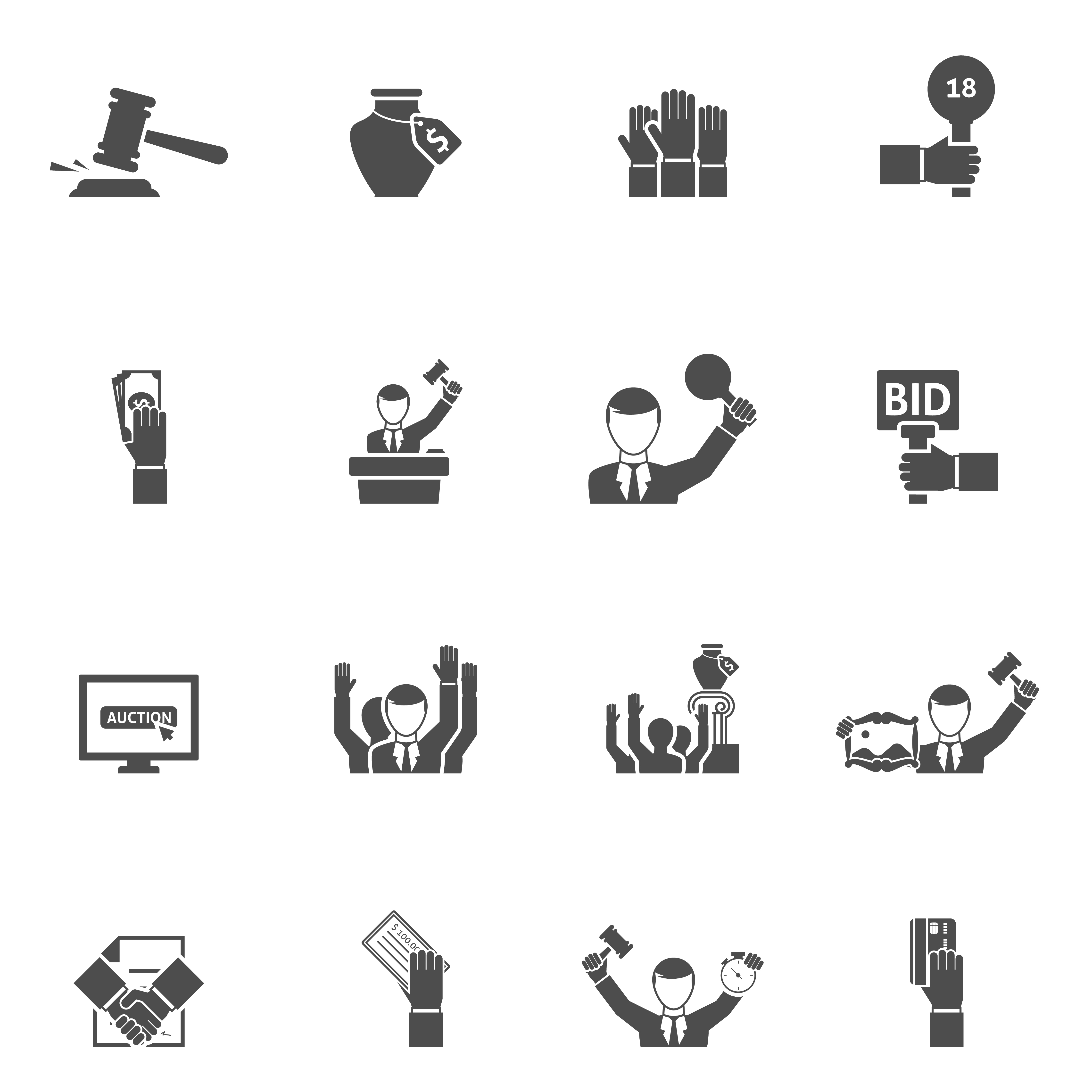 Auction Black White Icons Set 468142 Vector Art at Vecteezy