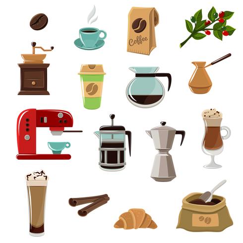 Coffe Retro Flat Icons Set vector