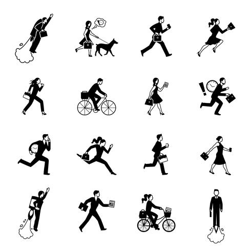 Hurrying Business People Monochrome Set vector
