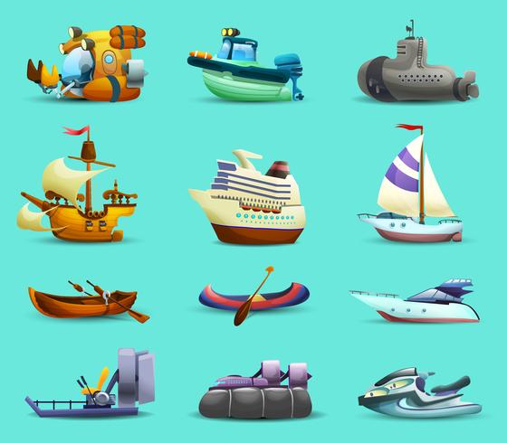 Conjunto de iconos de barcos y barcos vector