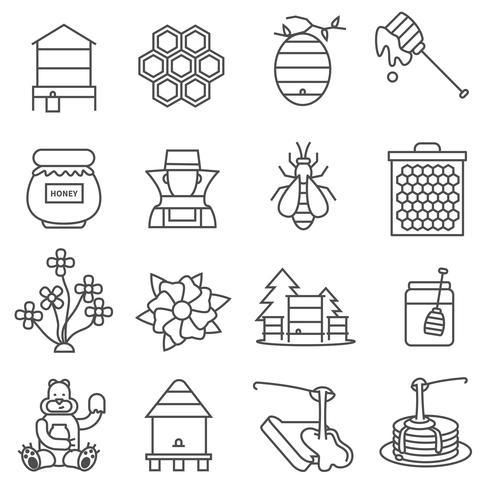 Conjunto de iconos de línea de miel vector