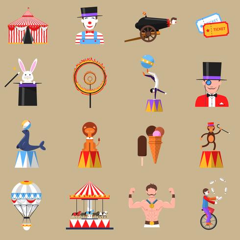 Circus retro flat icons set print vector